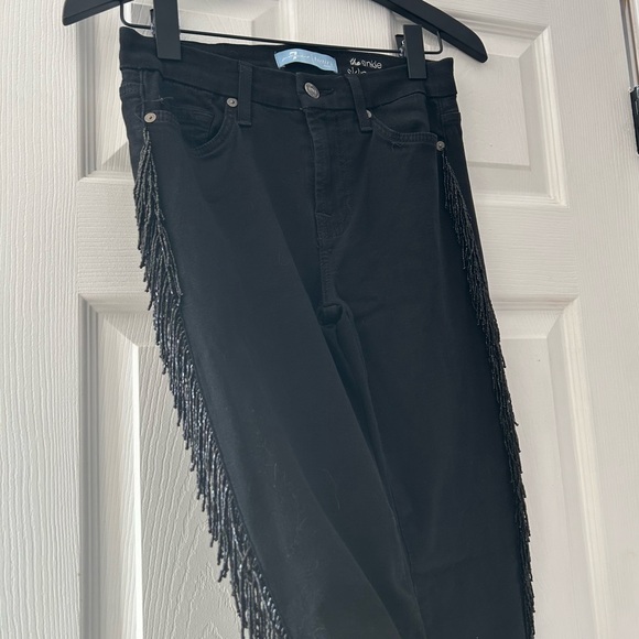 7 For All Mankind Fringe Skinny Jeans in Black - Picture 5 of 11